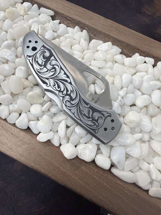 Deep Relief Engraved Pocket Knife | Ready to Ship