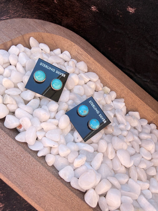 Round Kingman Turquoise Stud Earrings