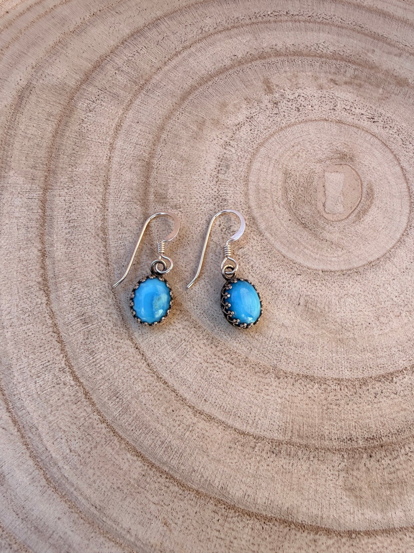 Crown Bezel Oval Drop Earrings | Kingman Turquoise + .925 Sterling
