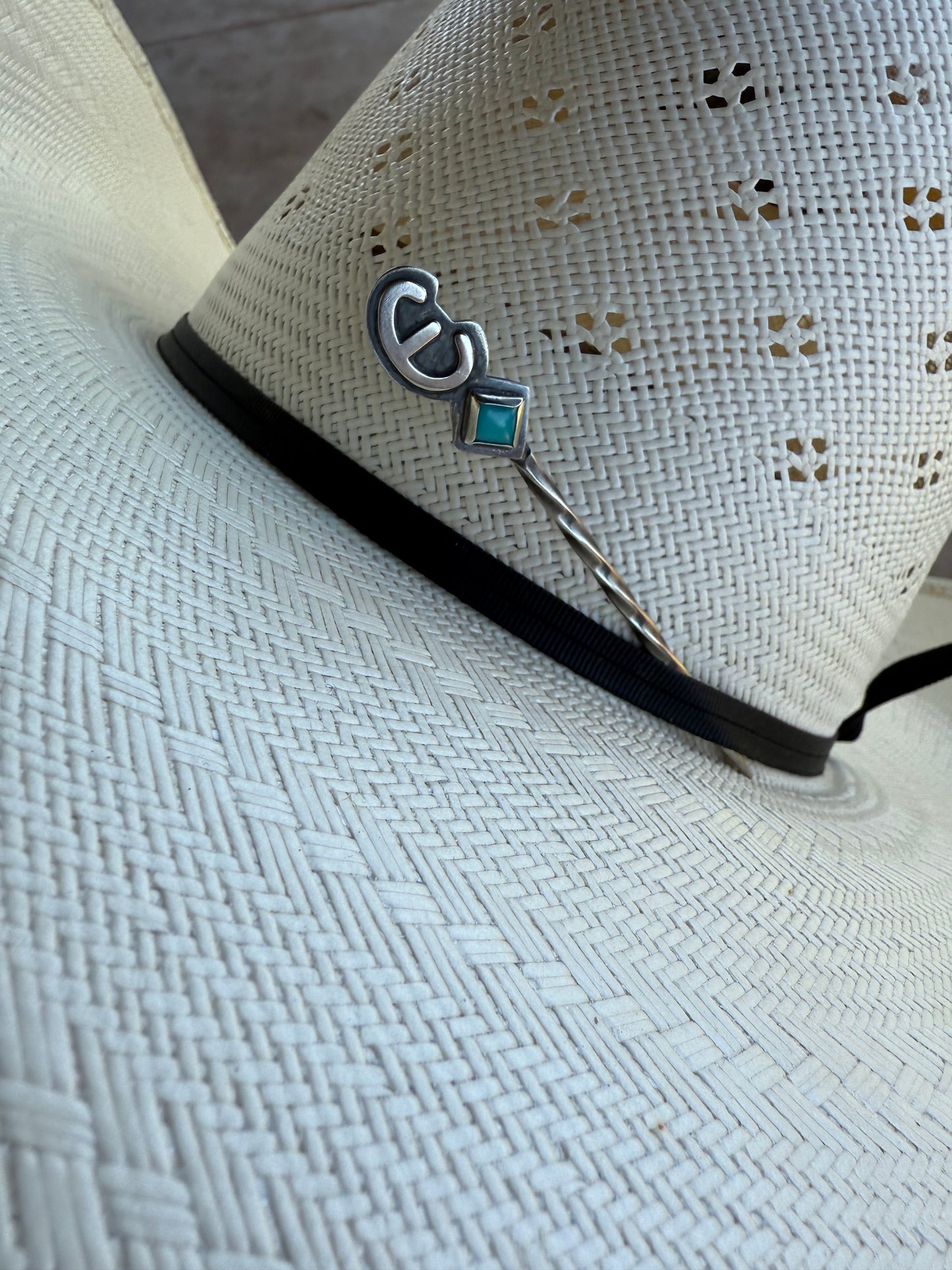 Custom Brand Cowboy Toothpick - Handmade Hat Pin With Genuine Turquoise