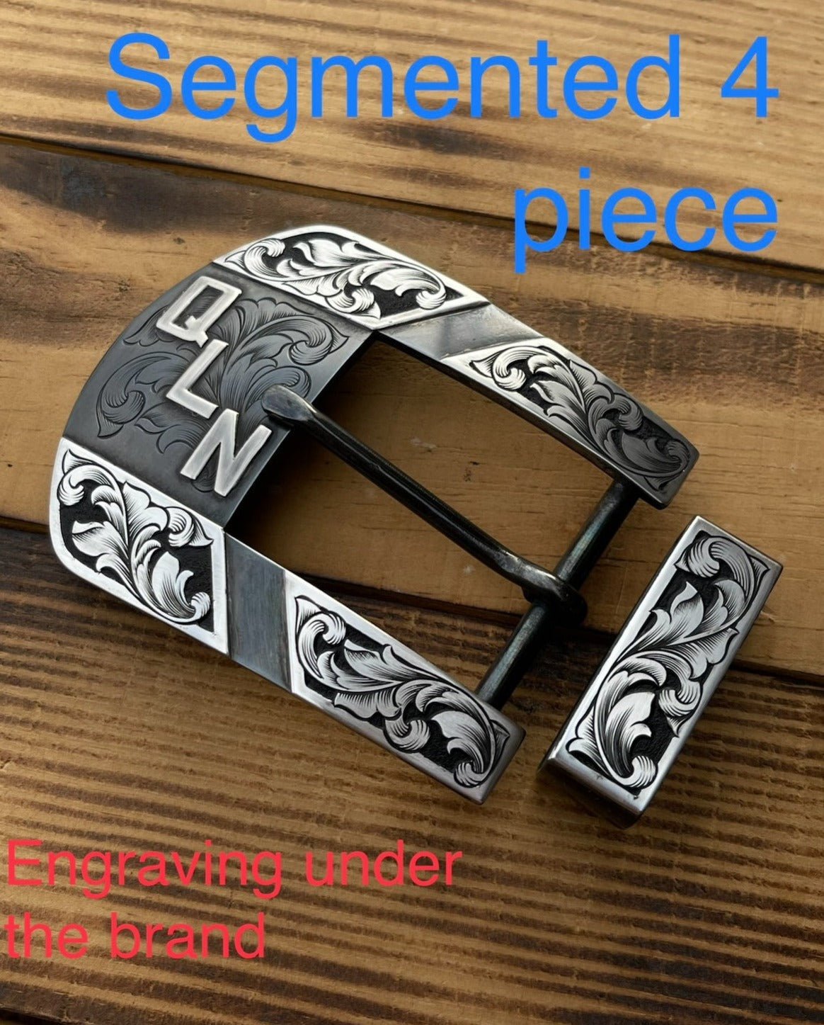 2-piece western belt buckles - Deep relief engraving with scrollwork under the brand