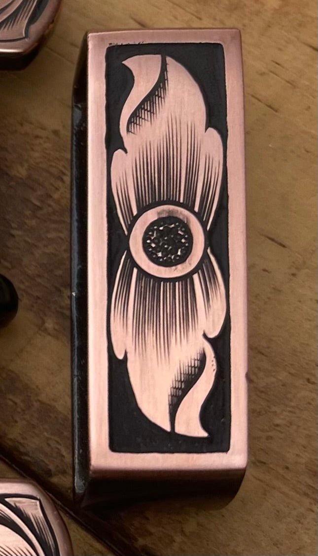 Engraved flower on buckle keeper - Boles Silver