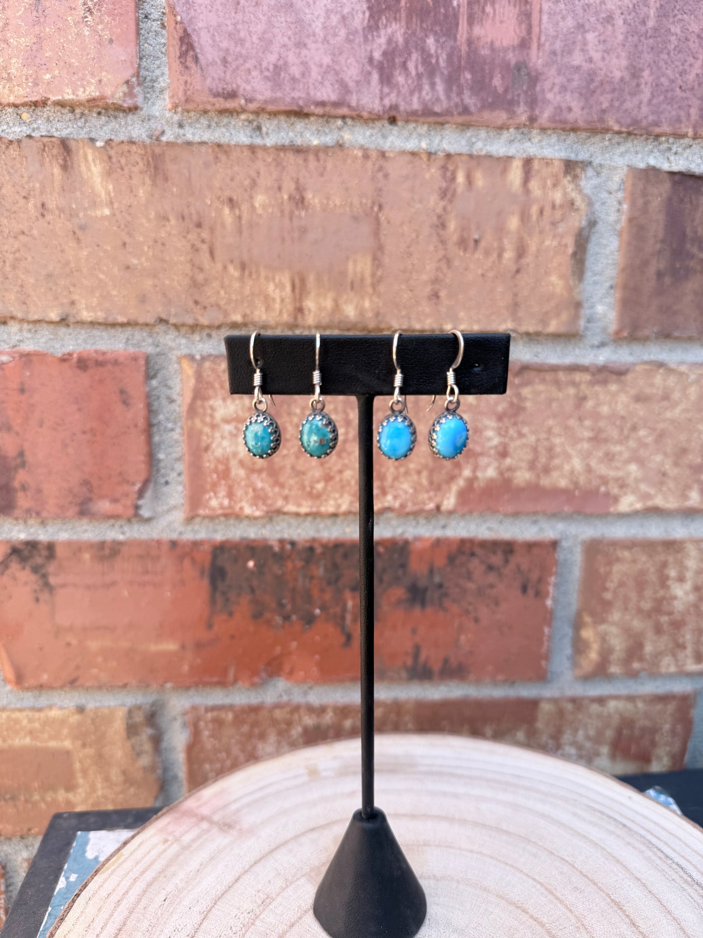 Crown Bezel Oval Drop Earrings | Kingman Turquoise + .925 Sterling