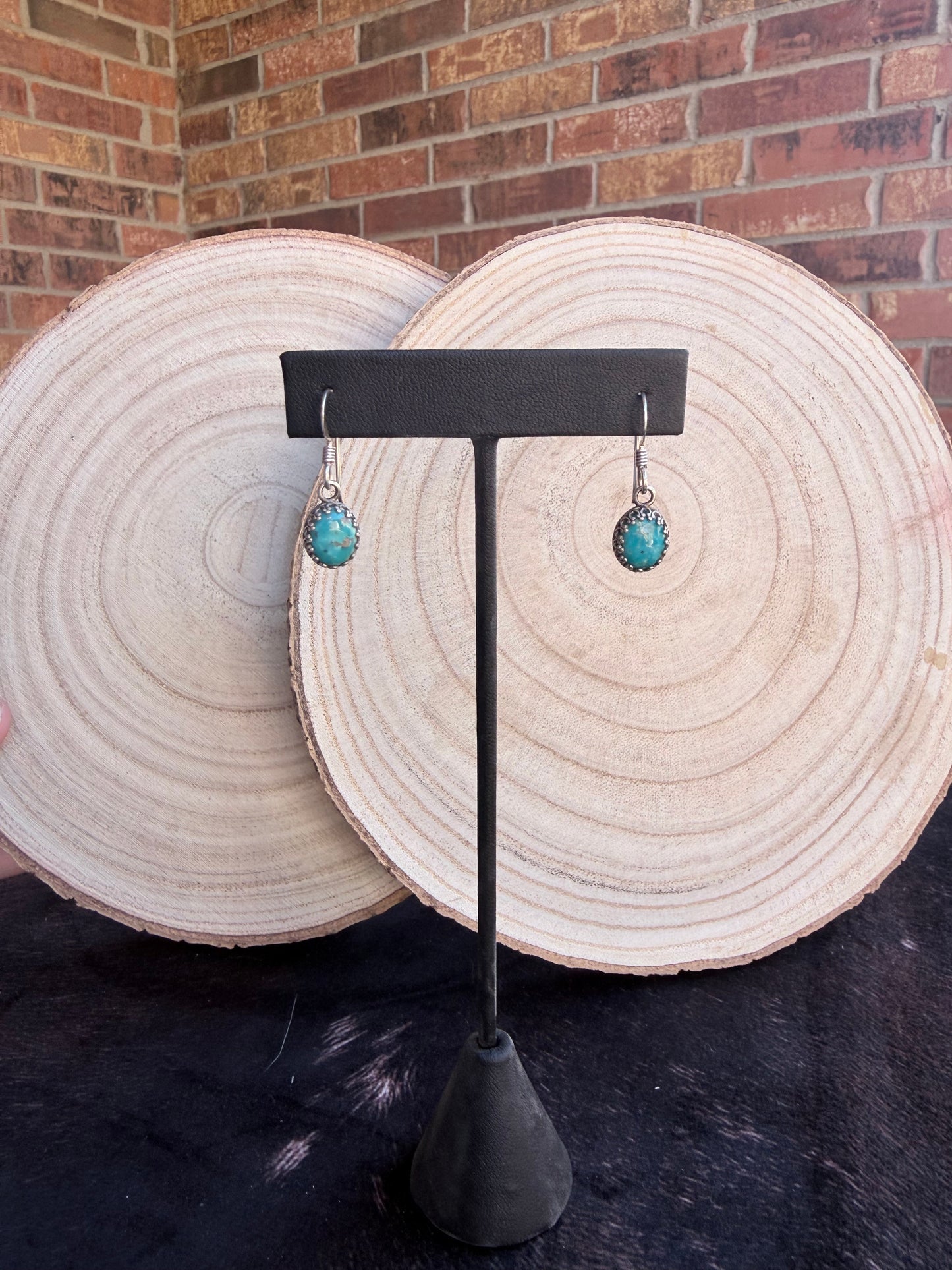 Crown Bezel Oval Drop Earrings | Kingman Turquoise + .925 Sterling