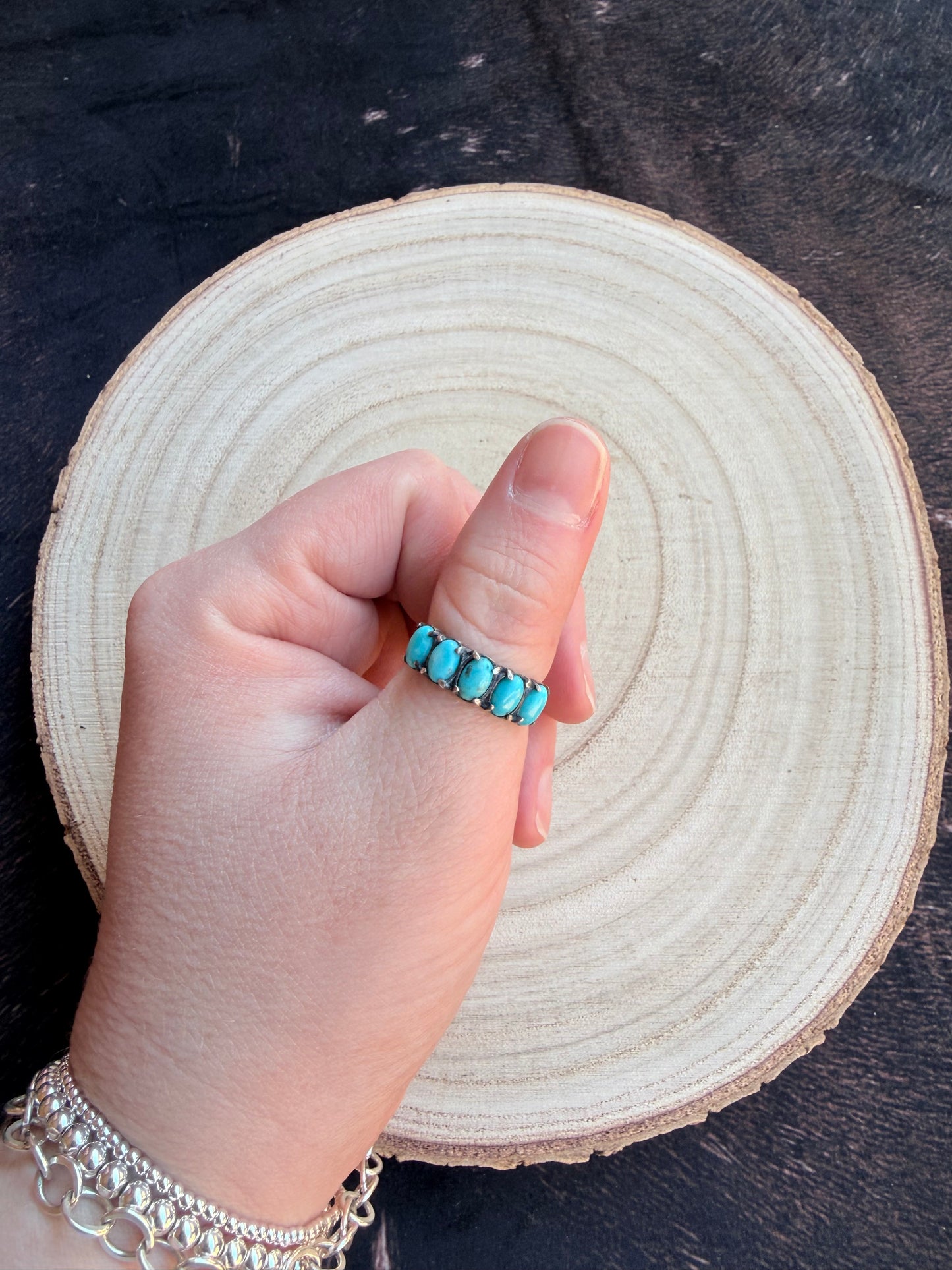 Animas Ring - Genuine Turquoise, Sterling Silver 5 Stone Ring Size 7 | Boles Silver