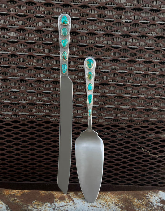 The Sophie Cake Serving Set - Handcrafted with Genuine Turquoise