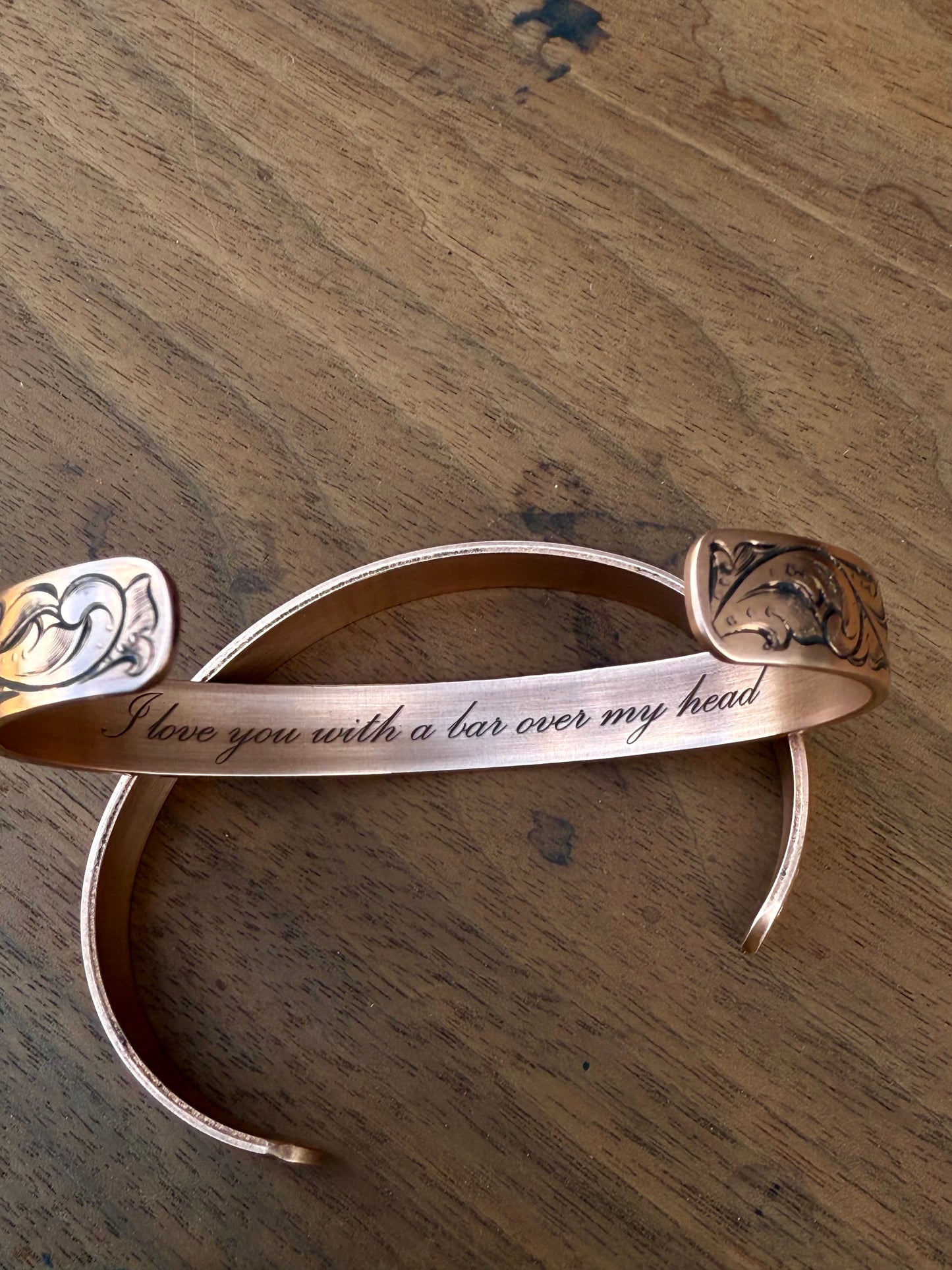 Made to order engraved copper bracelet