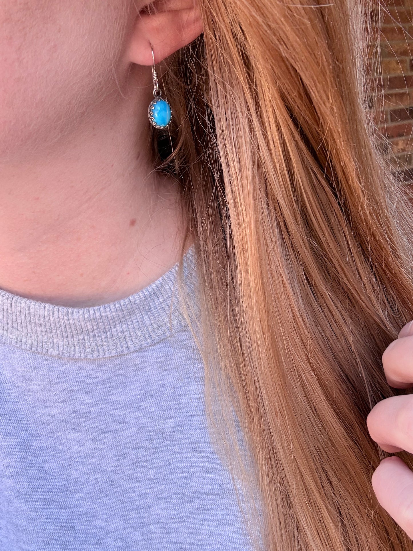 Crown Bezel Oval Drop Earrings | Kingman Turquoise + .925 Sterling