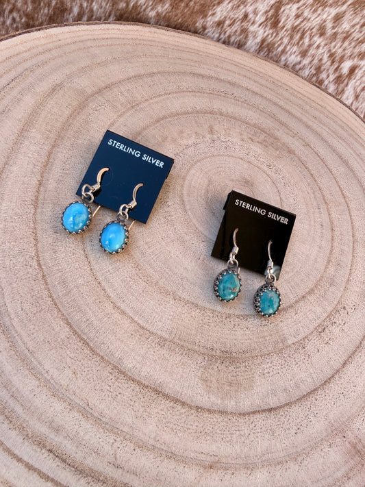 Crown Bezel Oval Drop Earrings | Kingman Turquoise + .925 Sterling