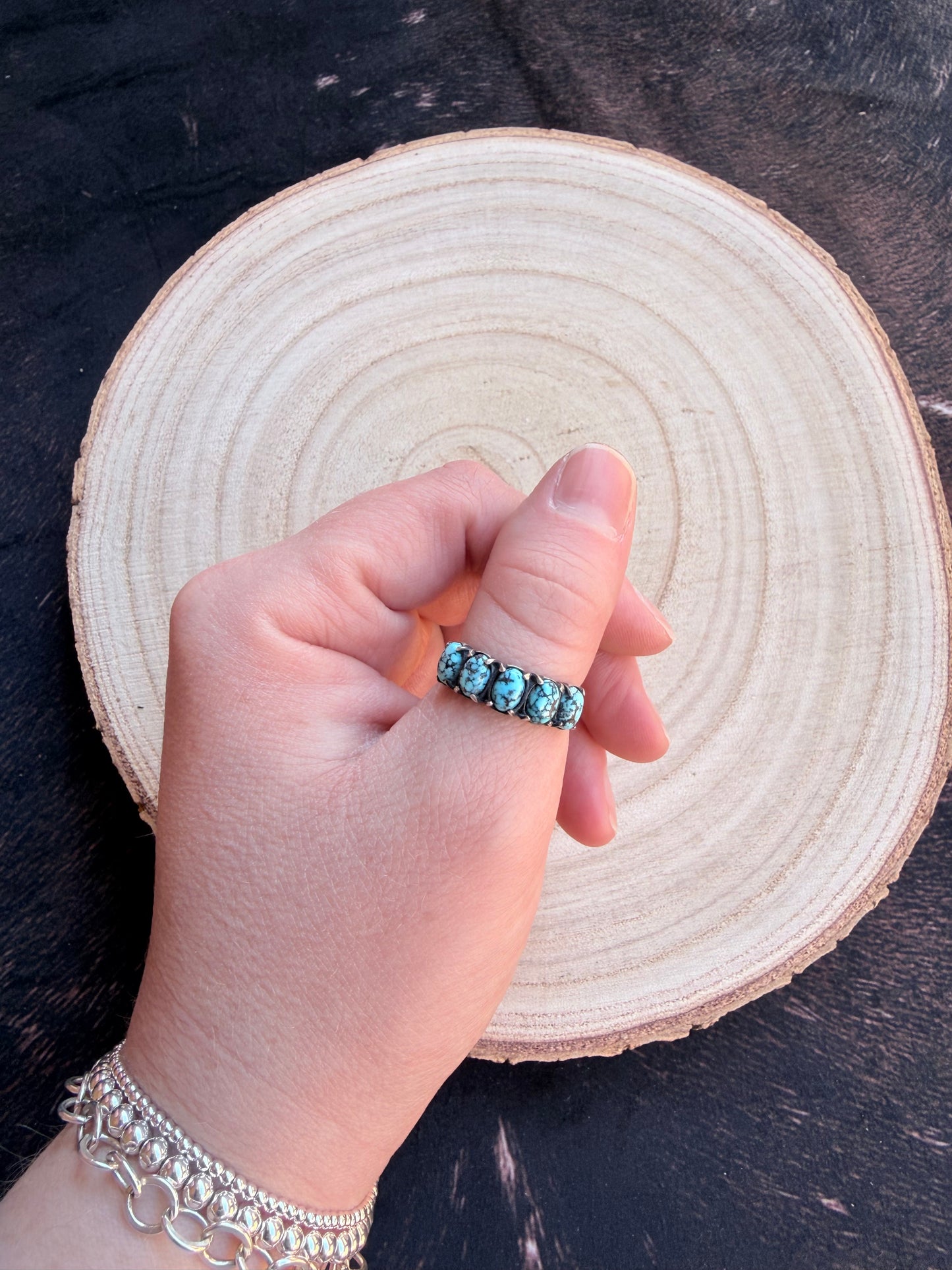 Animas Ring - Genuine Turquoise, Sterling Silver 5 Stone Ring Size 7 | Boles Silver