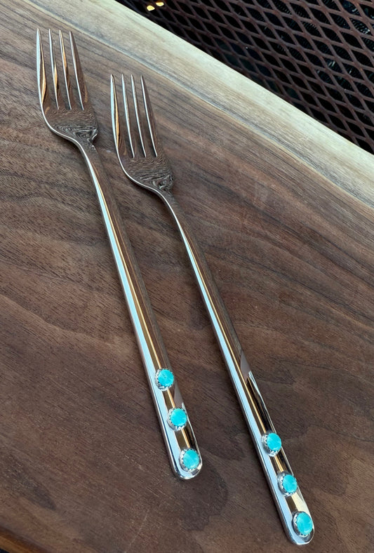 Genuine Turquoise Cake Forks (set of 2) - Wedding Cake Fork| Boles Silver