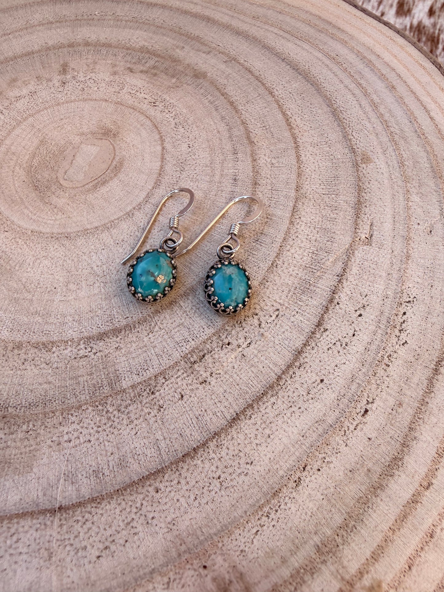 Crown Bezel Oval Drop Earrings | Kingman Turquoise + .925 Sterling