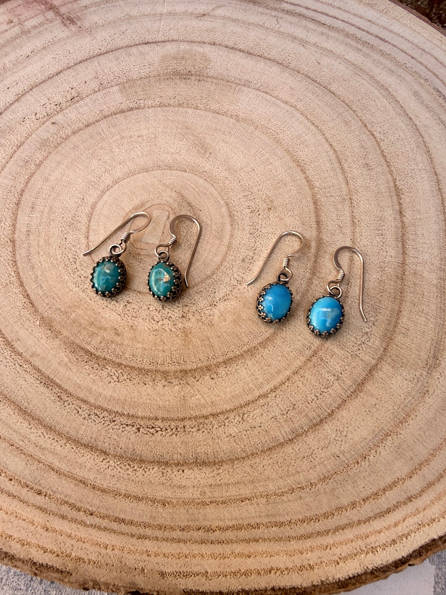 Crown Bezel Oval Drop Earrings | Kingman Turquoise + .925 Sterling