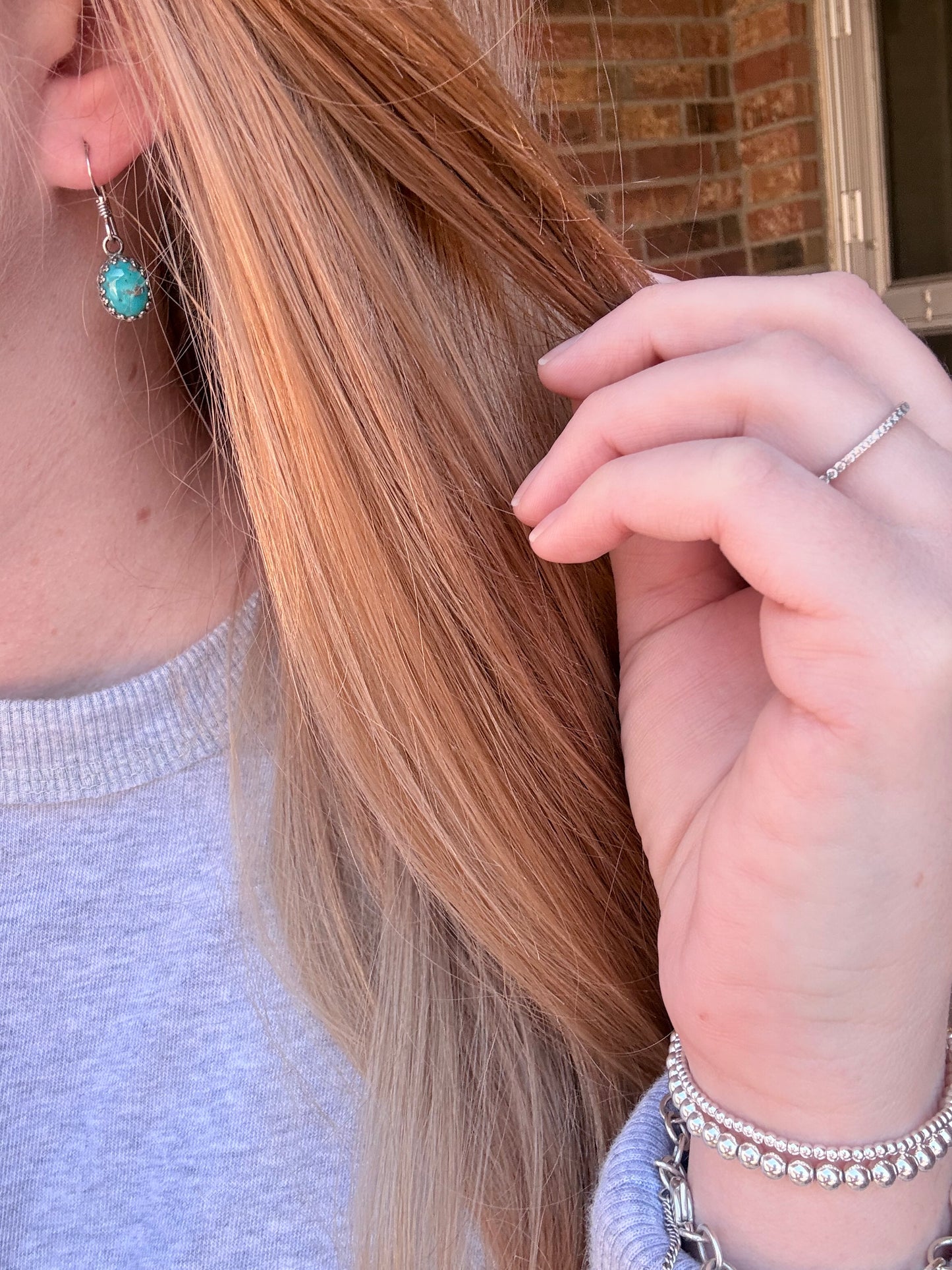 Crown Bezel Oval Drop Earrings | Kingman Turquoise + .925 Sterling