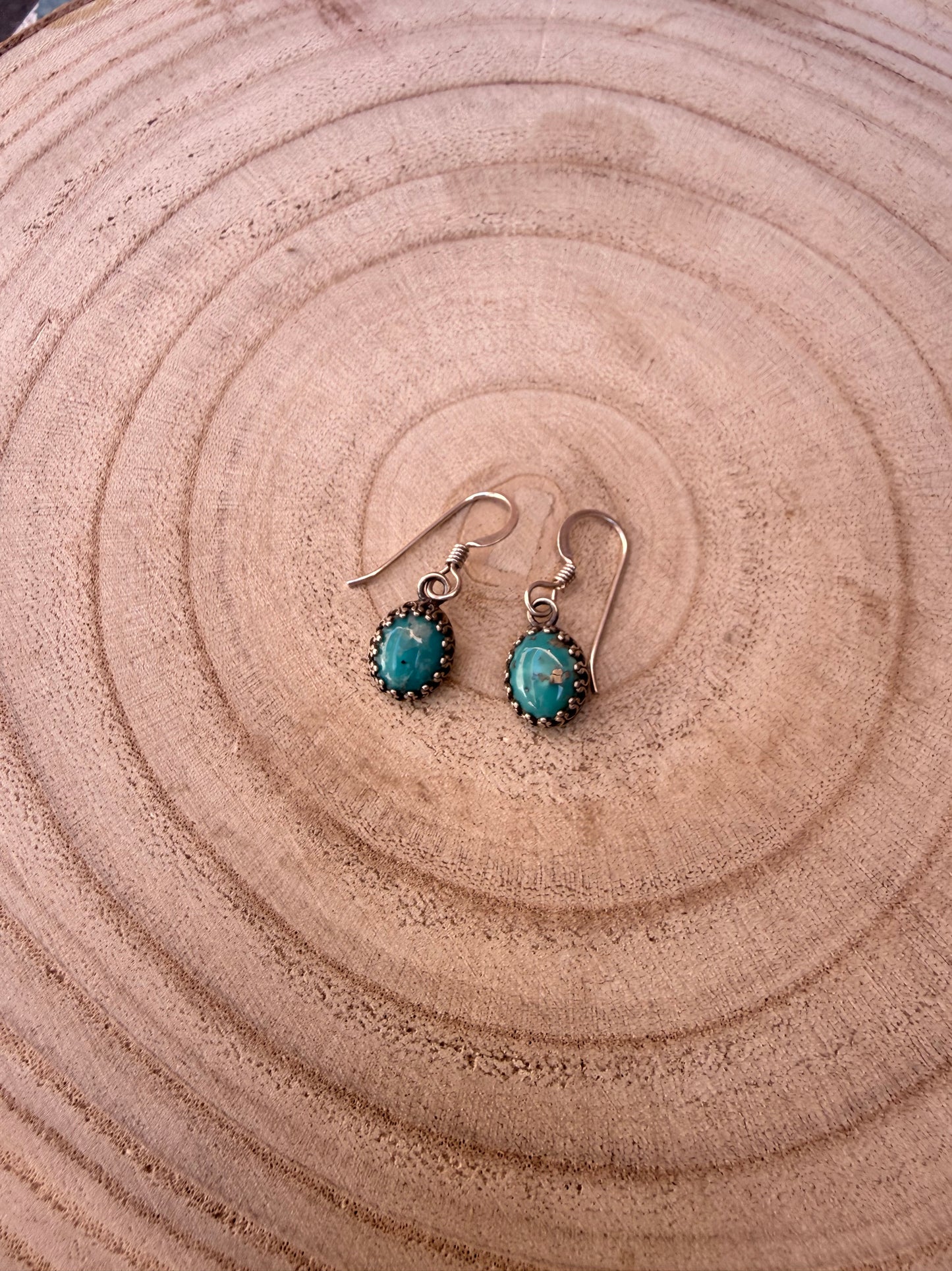 Crown Bezel Oval Drop Earrings | Kingman Turquoise + .925 Sterling