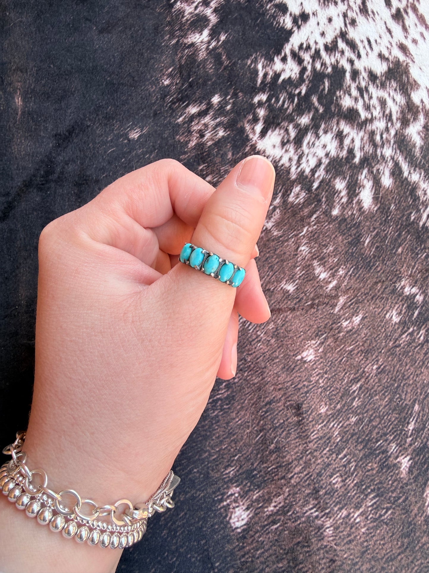 Animas Ring - Genuine Turquoise, Sterling Silver 5 Stone Ring Size 7 | Boles Silver