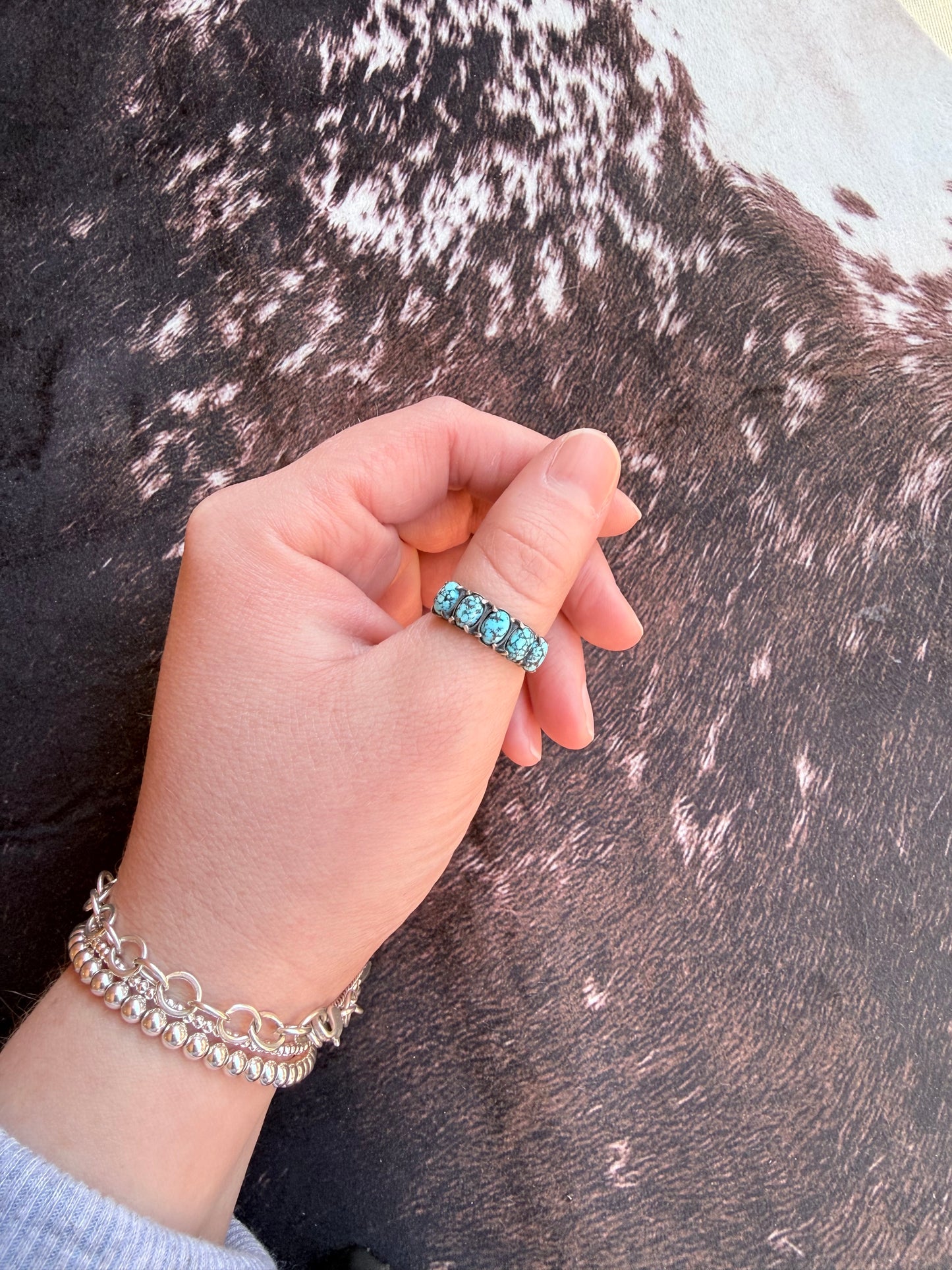 Animas Ring - Genuine Turquoise, Sterling Silver 5 Stone Ring Size 7 | Boles Silver