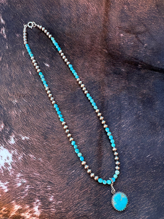 The Natalie Sterling Silver Pearl and Kingman Turquoise Beaded Necklace | 18.25 inches