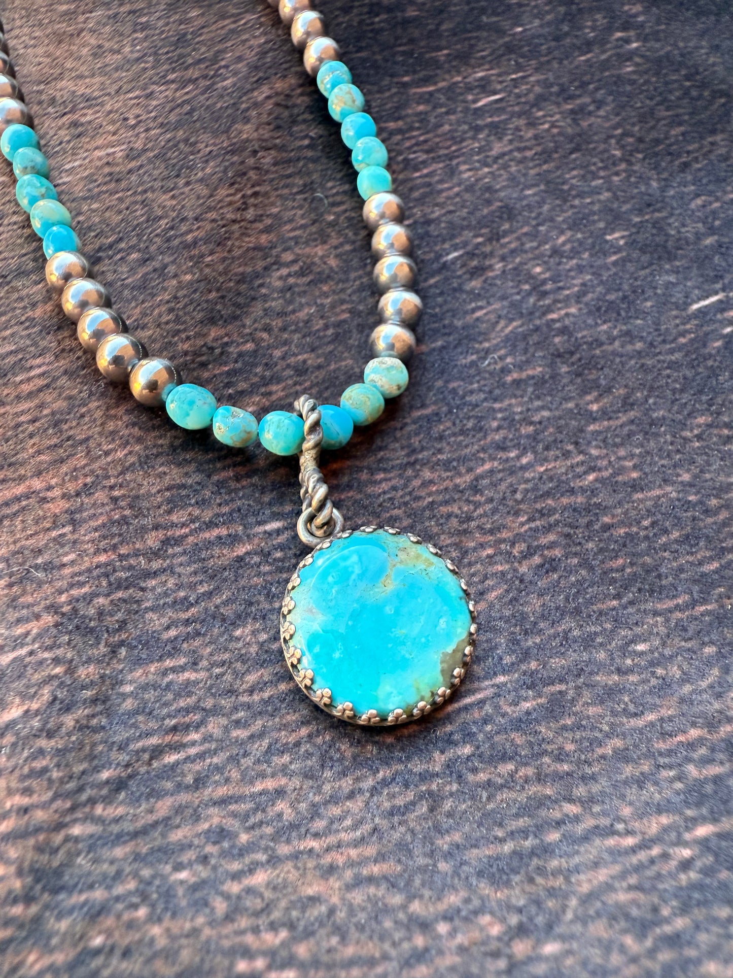 The Natalie Sterling Silver Pearl and Kingman Turquoise Beaded Necklace | 18.25 inches