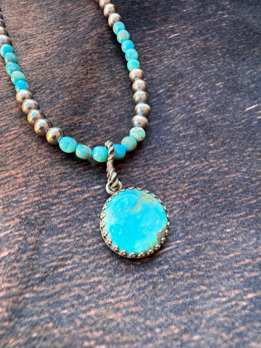 The Natalie Sterling Silver Pearl and Kingman Turquoise Beaded Necklace | 18.25 inches