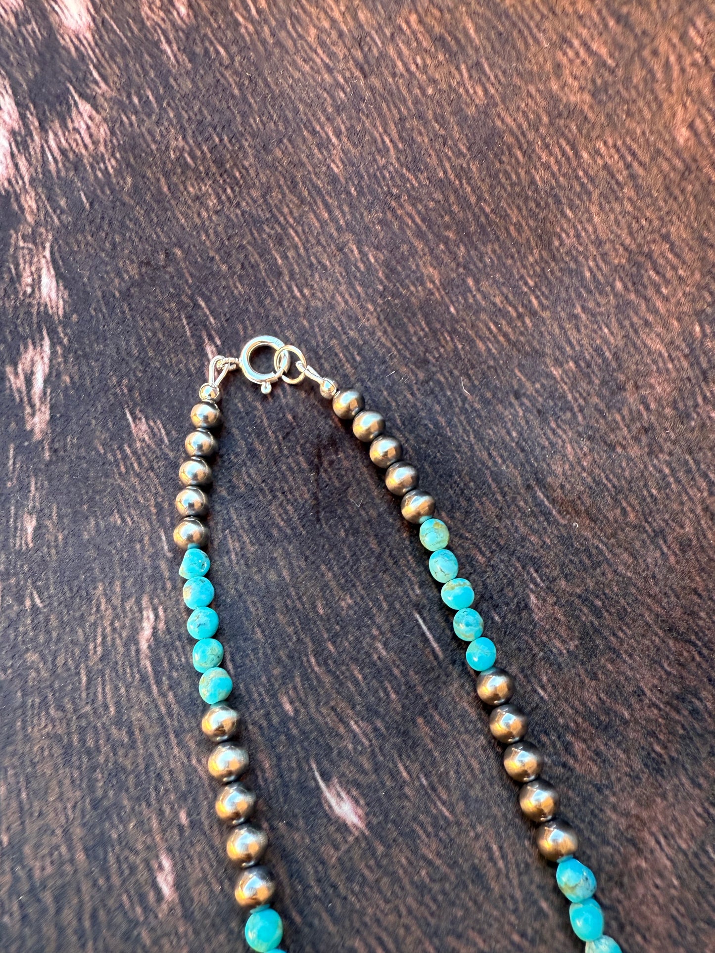 The Natalie Sterling Silver Pearl and Kingman Turquoise Beaded Necklace | 18.25 inches