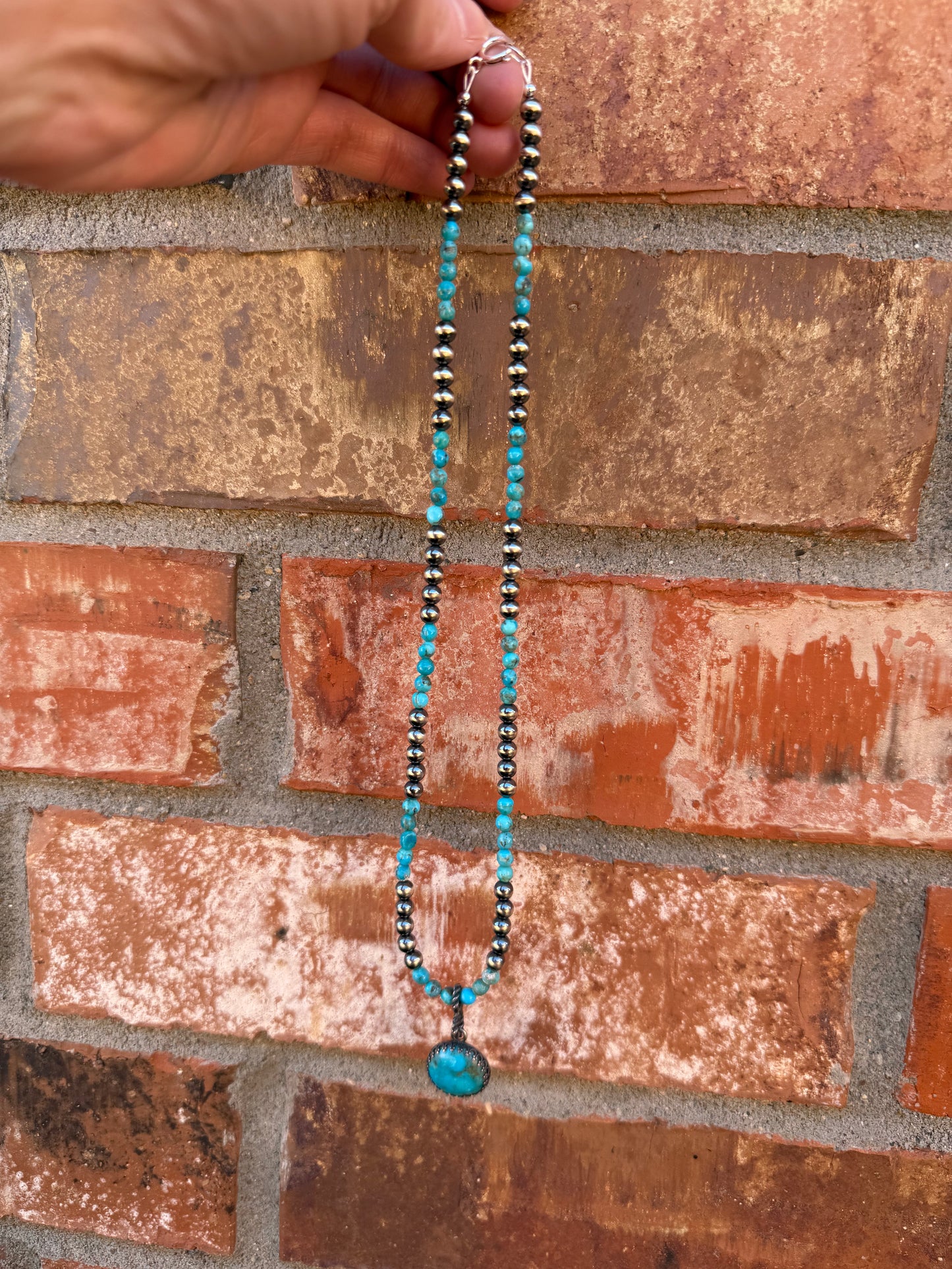 The Natalie Sterling Silver Pearl and Kingman Turquoise Beaded Necklace | 18.25 inches