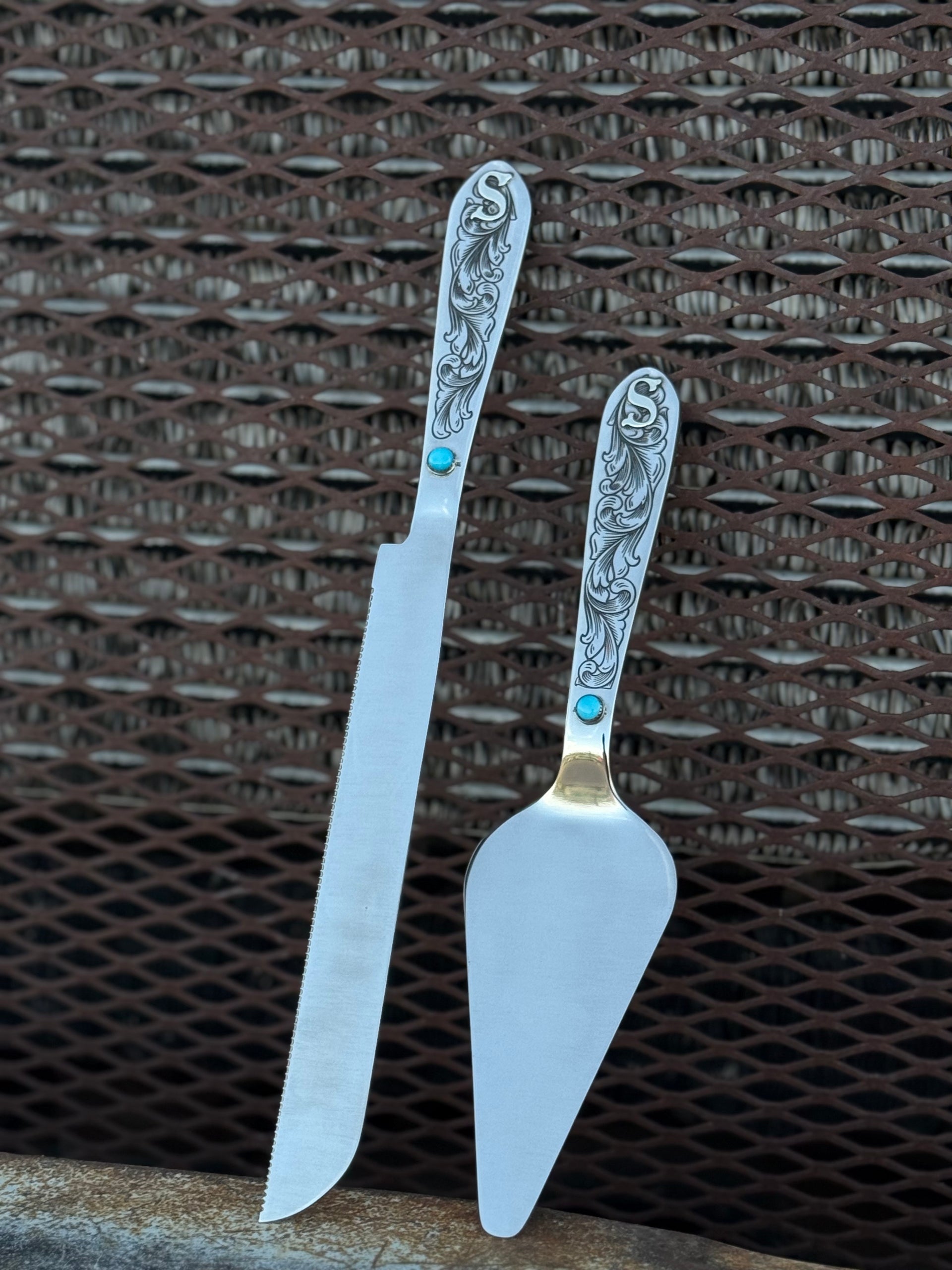 Custom Wedding Cake Serving Set - Engraving ONLY / No Turquoise