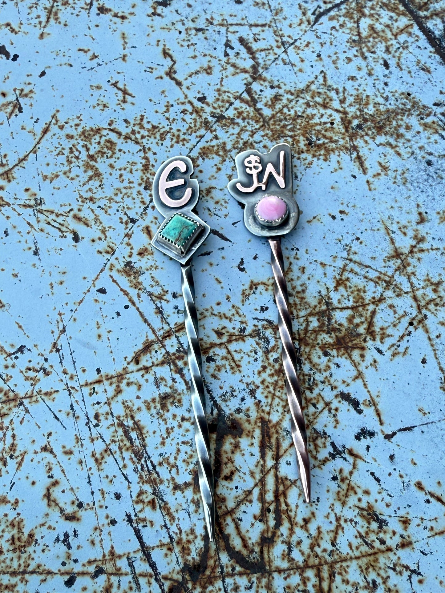 Custom Brand Cowboy Toothpick - Handmade Hat Pin With Genuine Turquoise