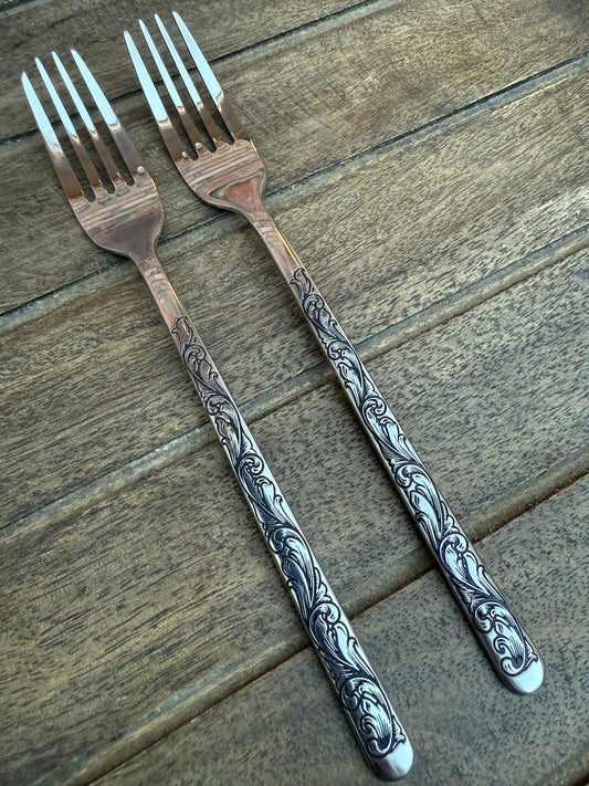 Engraved Cake Forks - Stainless Steel Wedding Cake Fork Set