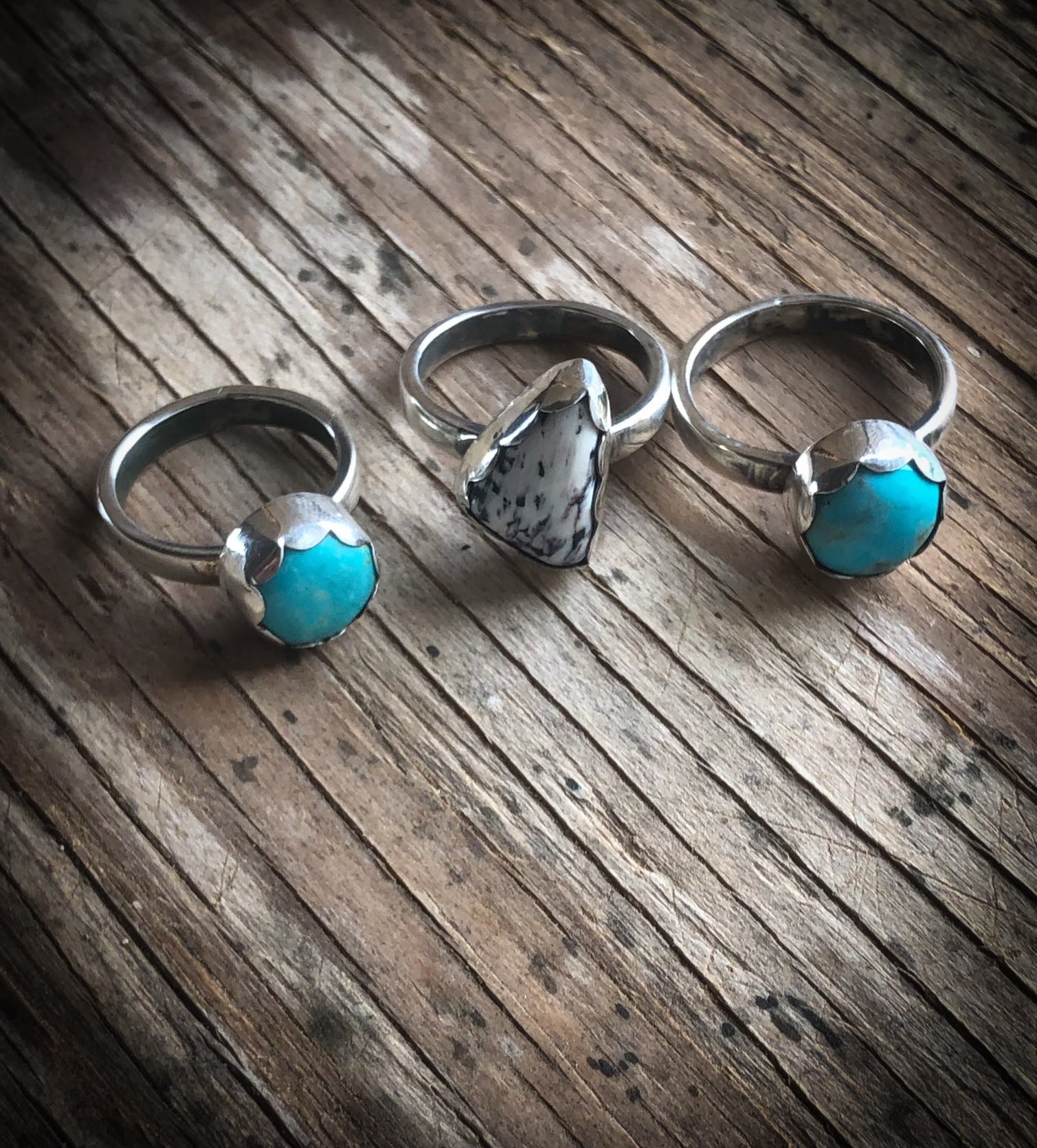 Custom genuine stone ring - turquoise or white buffalo - Boles Silver