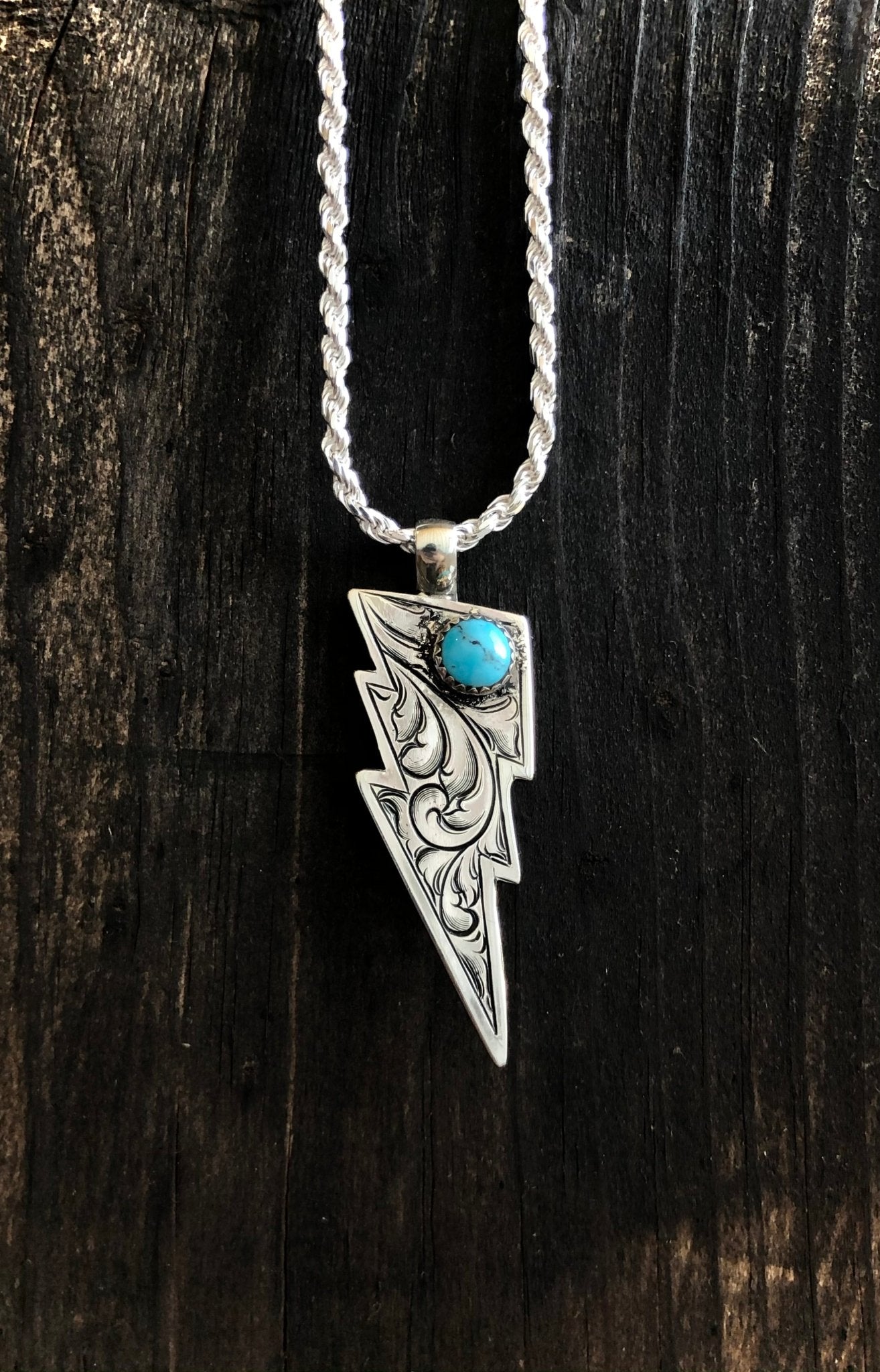 Turquoise lightning bolt necklace - Custom order - Boles Silver