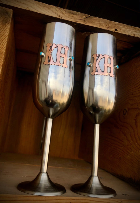 Wedding Toast Glasses - Custom Champagne Flutes - Boles Silver