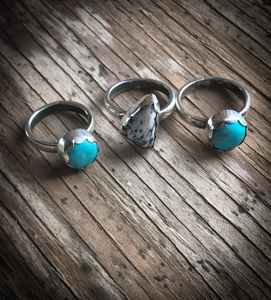 Custom genuine stone ring - turquoise or white buffalo